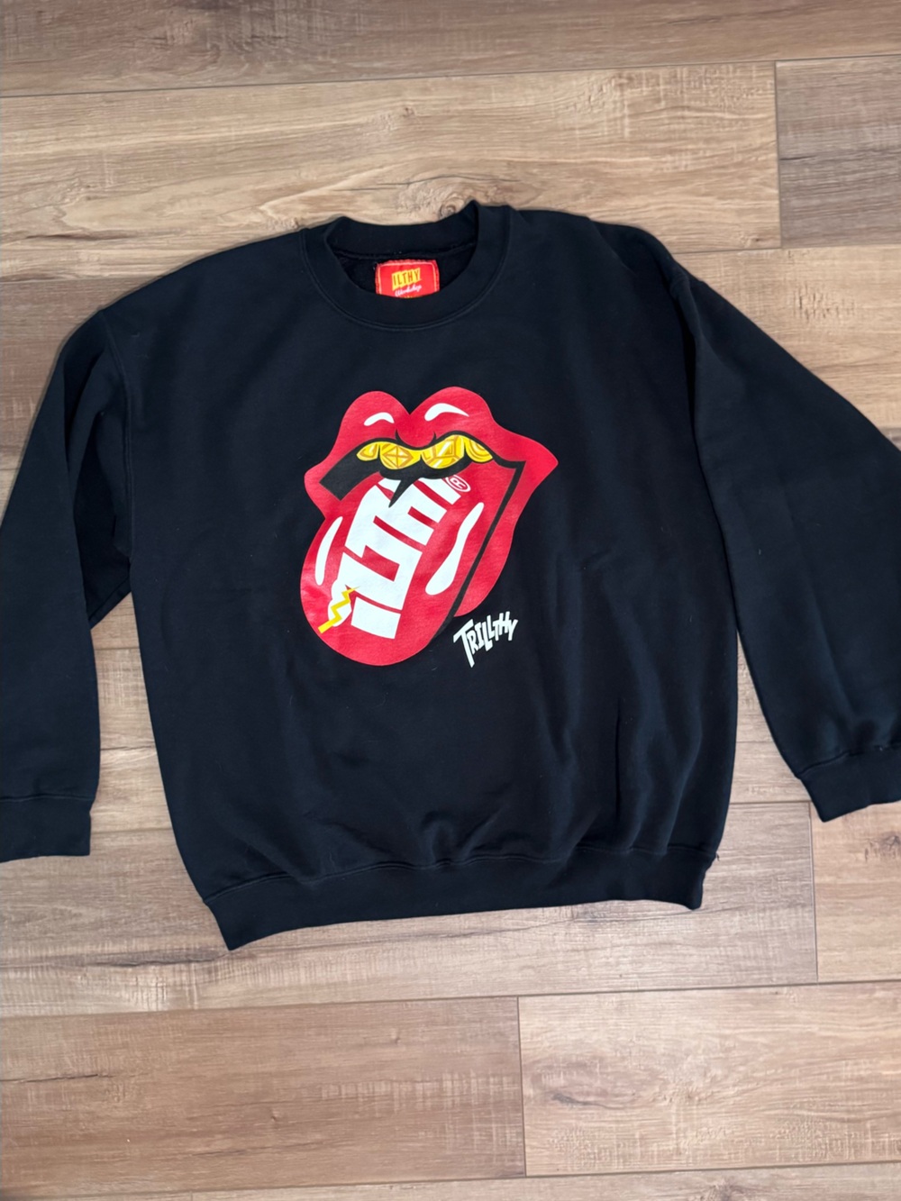 ILTHY Black Graphic Crewneck Sweatshirt - Red Tongue Gold Teeth Logo